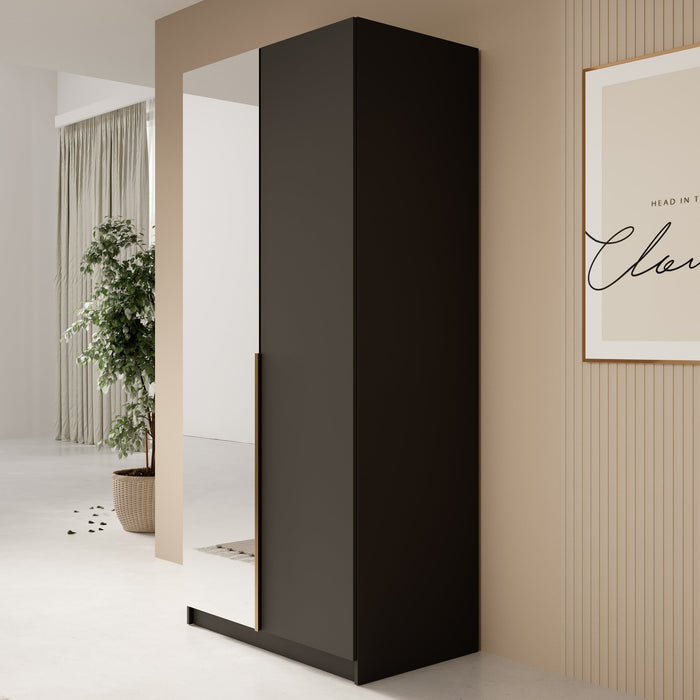 Meubella - Kledingkast Bruno 2 - Zwart - 100 cm - Met spiegel