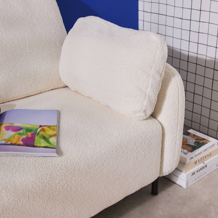 sweeek - 3-zits bank in wit bouclé en metalen onderstel