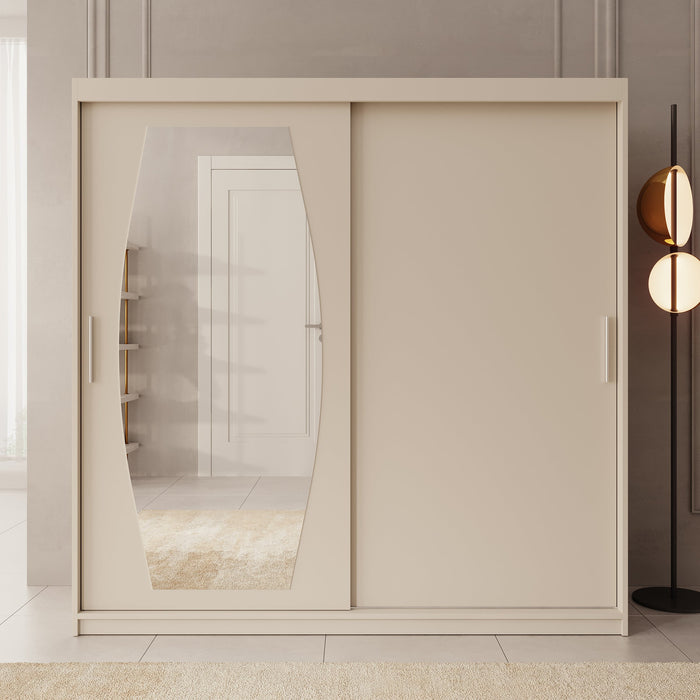 Meubella - Kledingkast Azai - Beige - 200 cm - Met spiegel