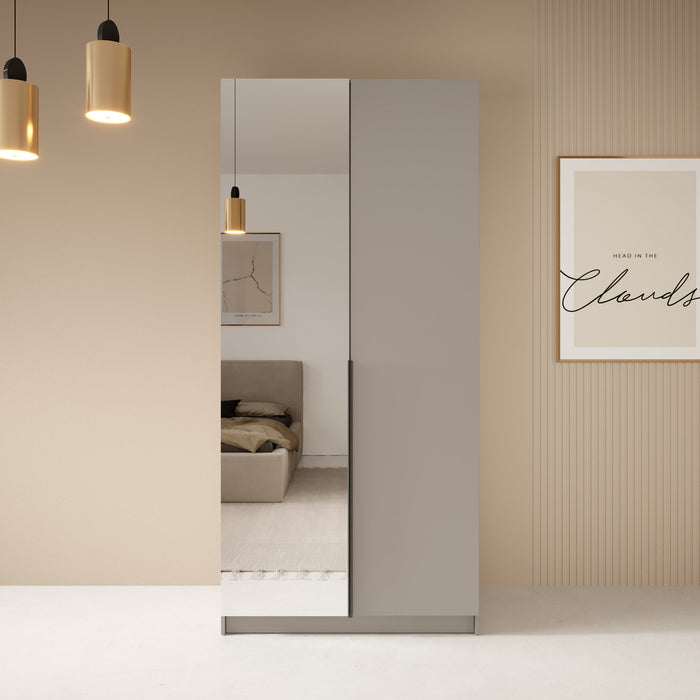 Meubella - Kledingkast Bruno - Beige - 100 cm - Met spiegel