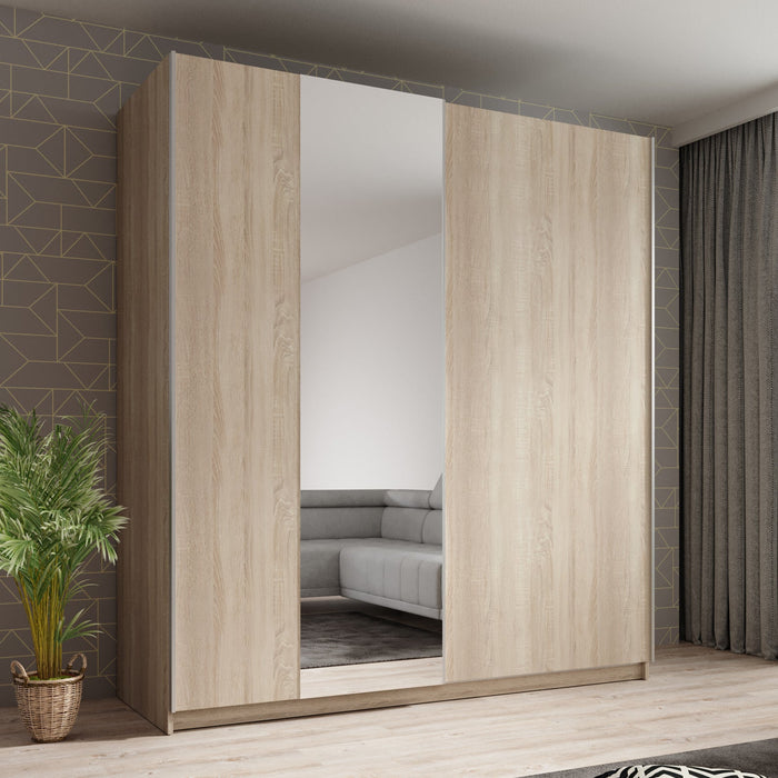 Meubella - Kledingkast Ganaro - Eiken - 180 cm - Met spiegel