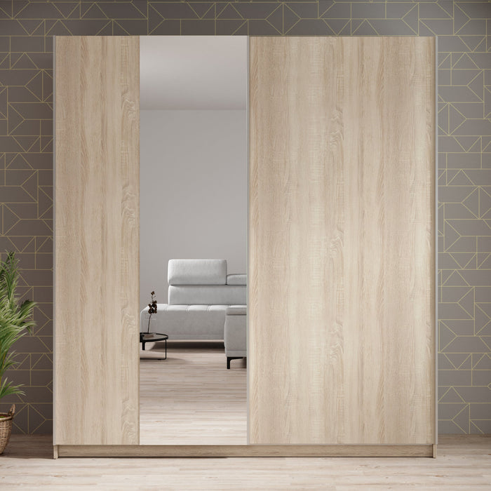 Meubella - Kledingkast Ganaro - Eiken - 180 cm - Met spiegel