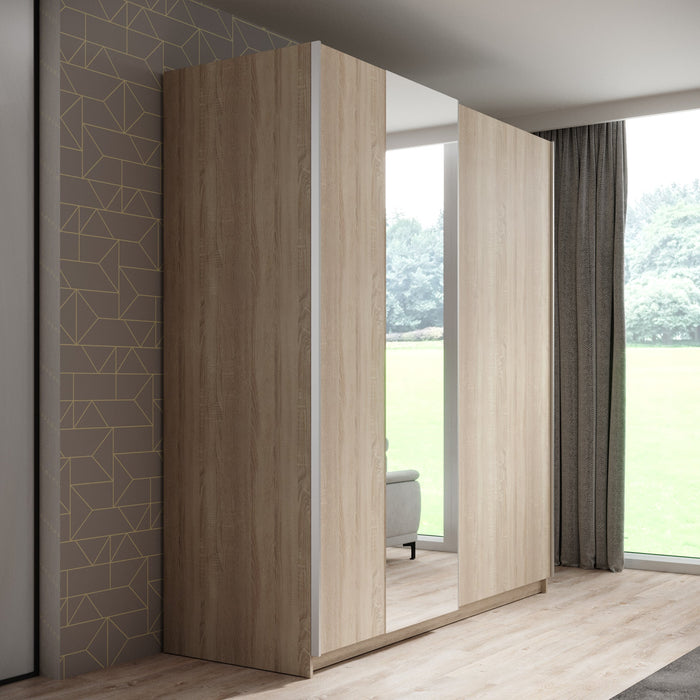 Meubella - Kledingkast Ganaro - Eiken - 180 cm - Met spiegel