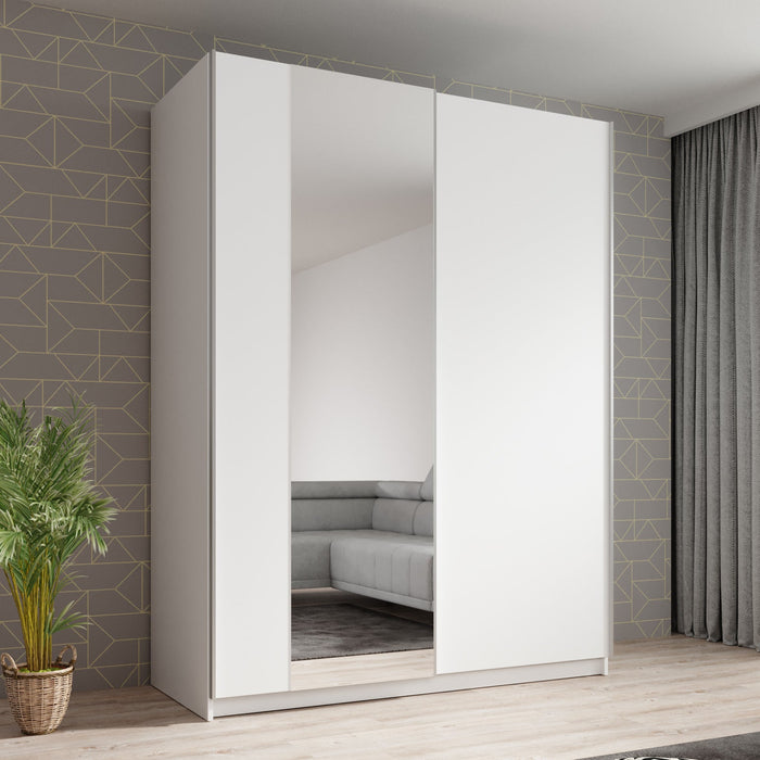 Meubella - Kledingkast Ganaro - Wit - 150 cm - Met spiegel