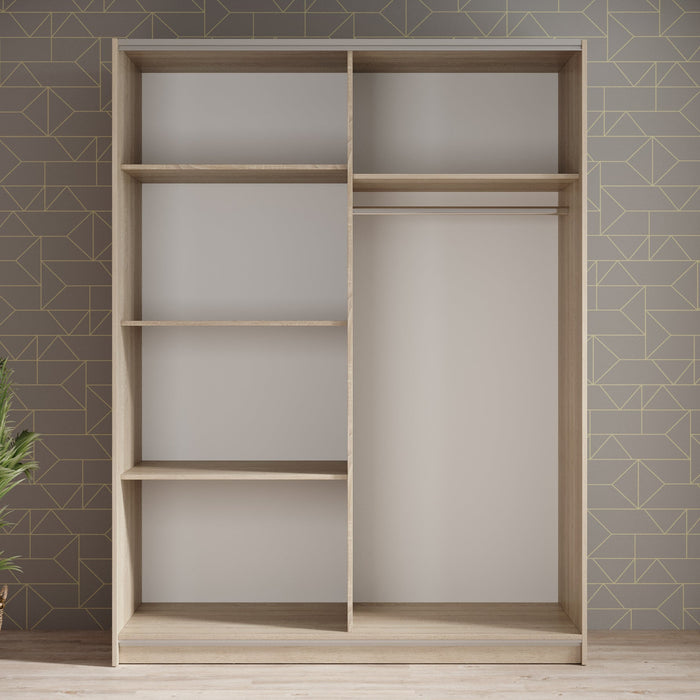 Meubella - Kledingkast Ganaro - Eiken - 150 cm - Met spiegel