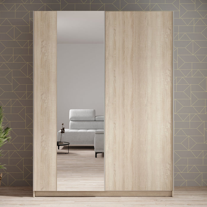 Meubella - Kledingkast Ganaro - Eiken - 150 cm - Met spiegel