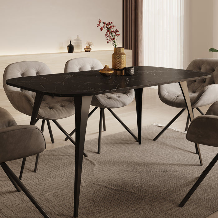 Meubella - Eetkamertafel Flix - Zwart marmer - 160 cm - Uitschuifbaar