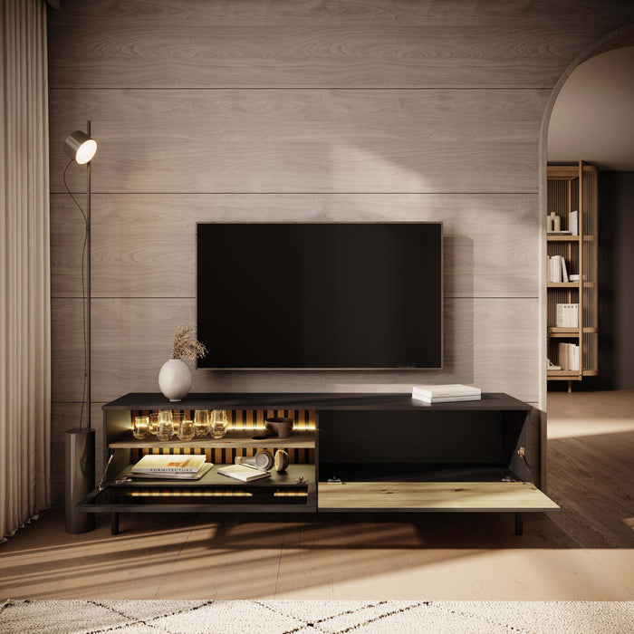 Meubella - TV-Meubel Ludwig - Zwart - Eiken - 180 cm