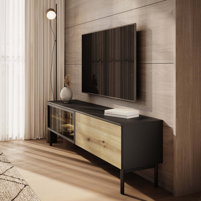 Meubella - TV-Meubel Ludwig - Zwart - Eiken - 180 cm