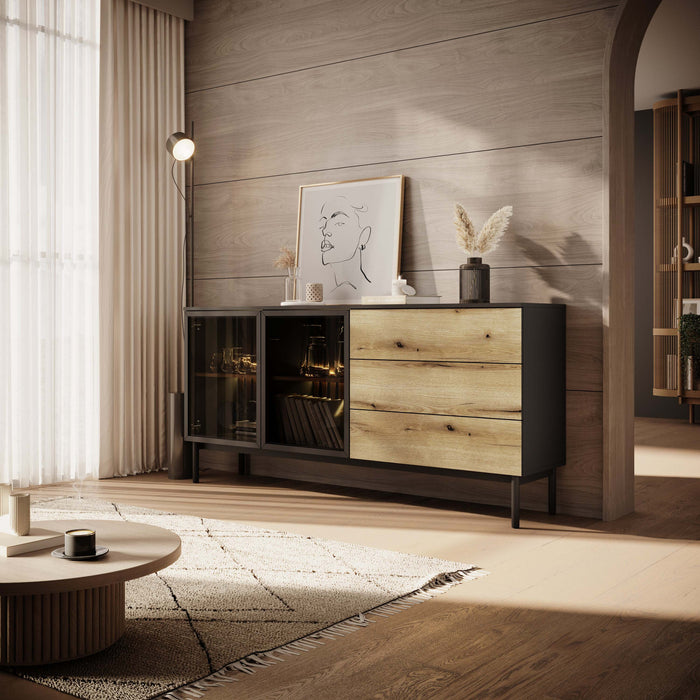 Meubella - Dressoir Ludwig - Zwart - Eiken - 180 cm