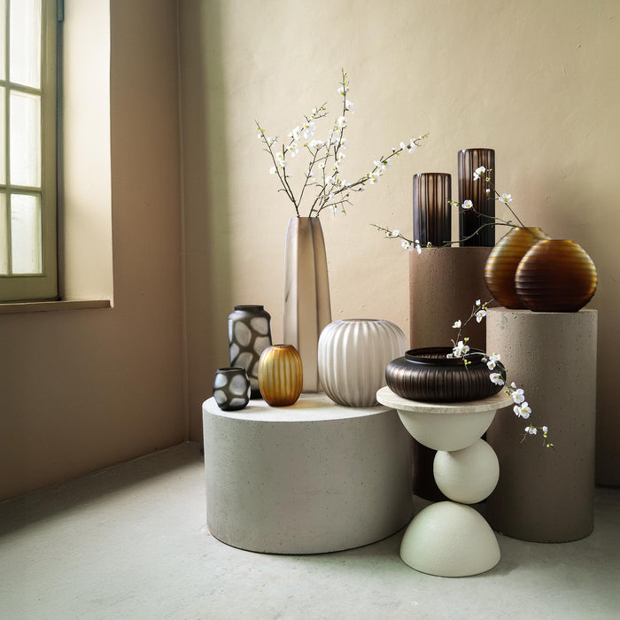 PTMD Linesa Brown Carved Glass Round Vase Low Matt