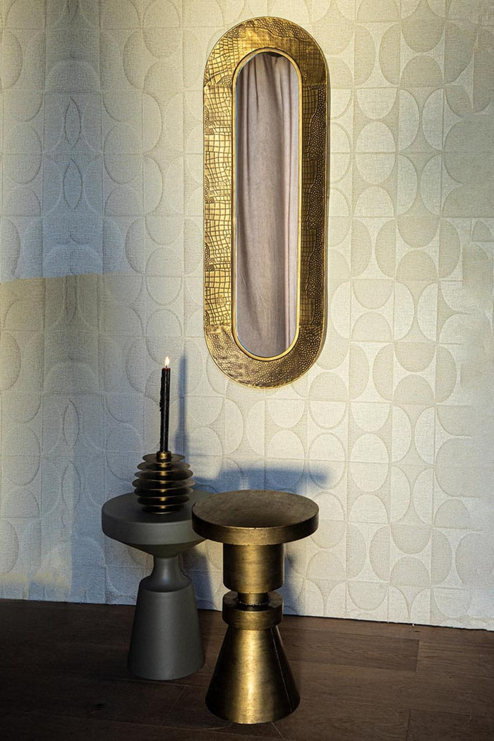 PTMD Darcio Gold thick iron croco print mirror oval