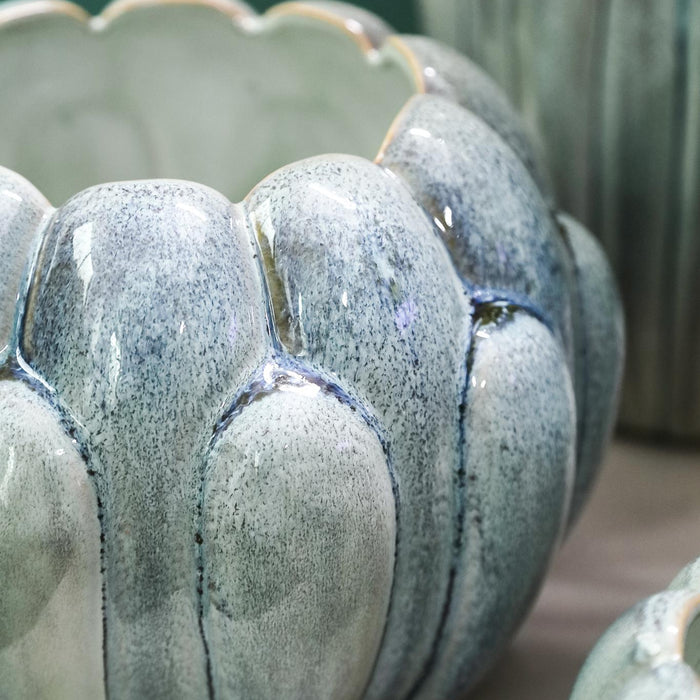 PTMD Divinder Petrol Ceramic Ribbed Pot Round L