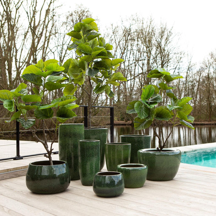 PTMD Dezzel Green Glazed Round Ceramic Pot High SV2