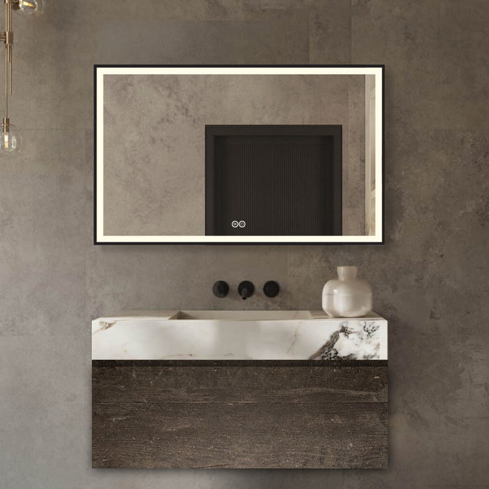 Vtw Living - Badkamerspiegel met Verwarming Zwarte Rand - 80 x 60 cm