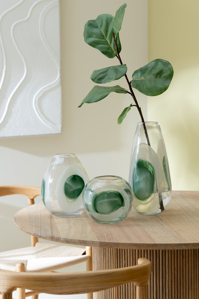 J-Line vaas Livy - glas - groen|wit|transparant - medium - Ø