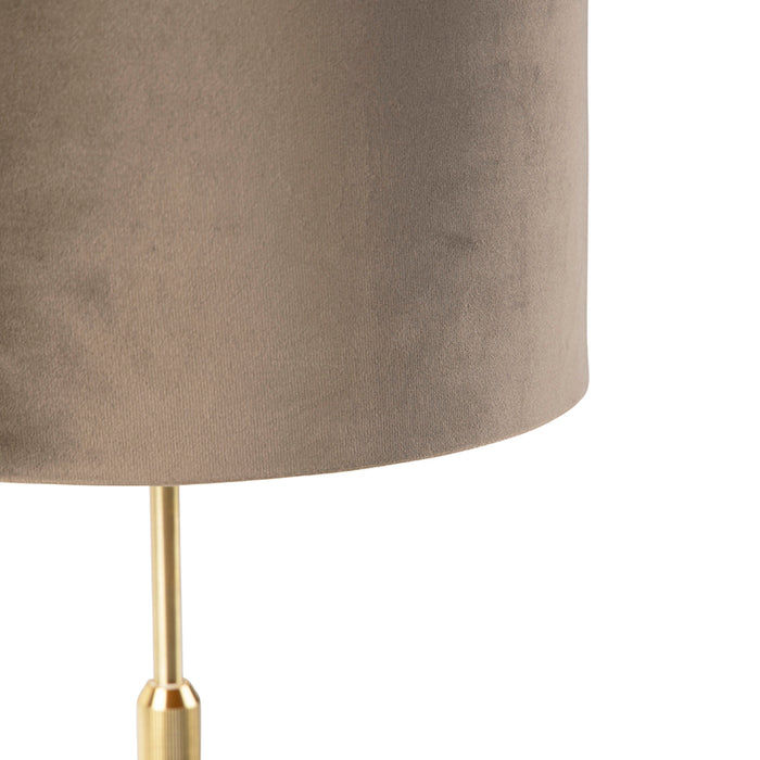QAZQA Smart tafellamp goud met velours kap taupe 25 cm incl. Wifi A60