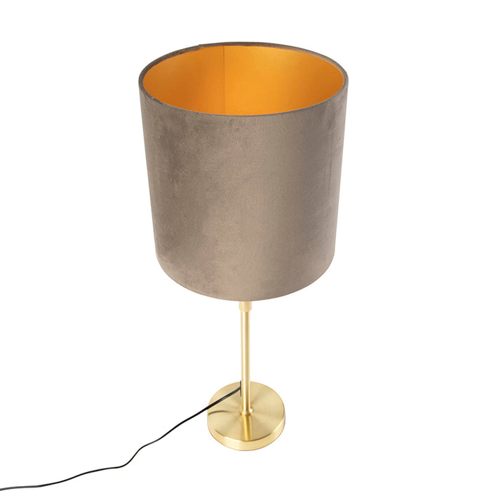 QAZQA Smart tafellamp goud met velours kap taupe 25 cm incl. Wifi A60