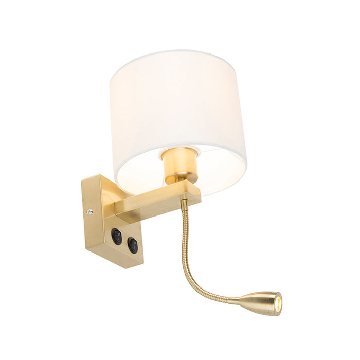 QAZQA Smart wandlamp goud met witte kap incl. Wifi A60 - Brescia