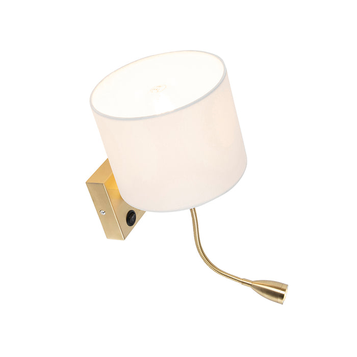 QAZQA Smart wandlamp goud met witte kap incl. Wifi A60 - Brescia