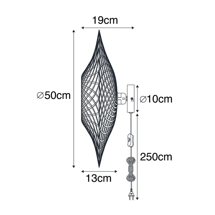 QAZQA Smart wandlamp bamboe 50 cm met stekker incl. Wifi A60 - Rina