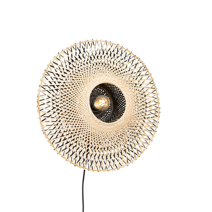 QAZQA Smart wandlamp bamboe 50 cm met stekker incl. Wifi A60 - Rina