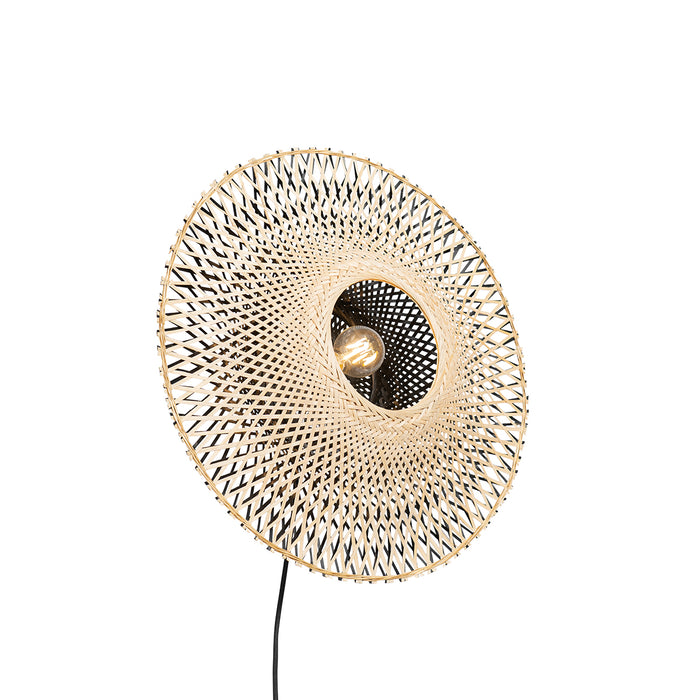 QAZQA Smart wandlamp bamboe 50 cm met stekker incl. Wifi A60 - Rina