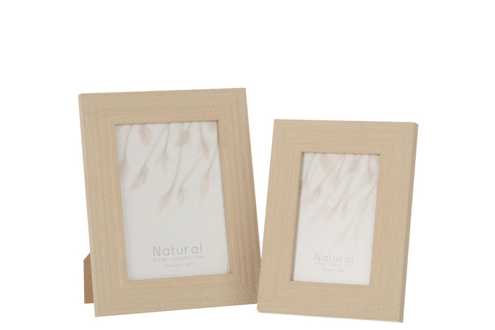 J-Line fotolijst Gewoven - hout - lichtbeige - 2 stuks
