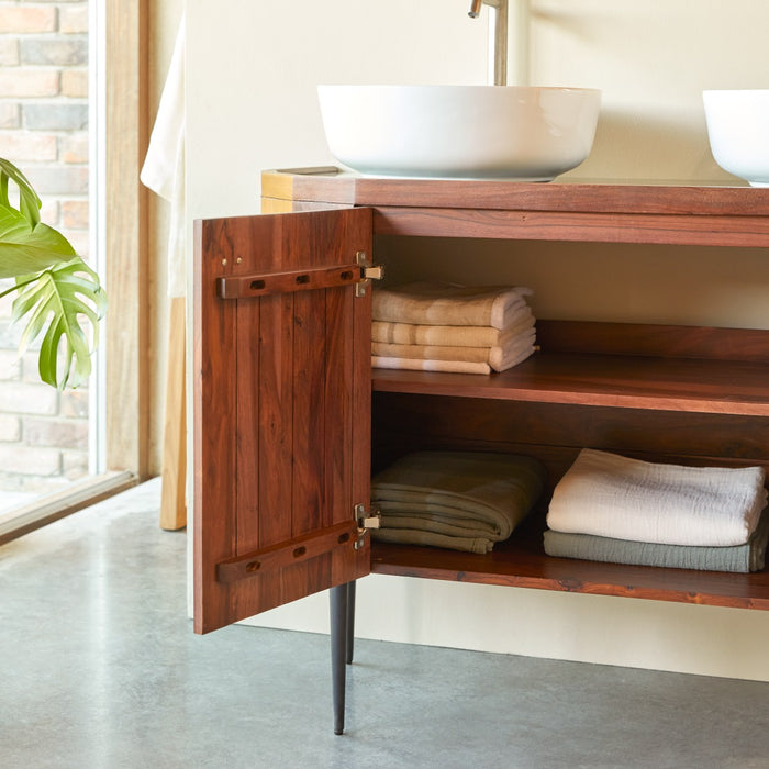 Tikamoon - Wastafelkast van massief palissanderhout en marmer 120 cm …