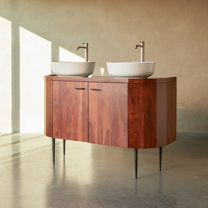 Tikamoon - Wastafelkast van massief palissanderhout en marmer 120 cm …