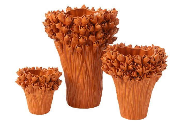 J-Line vaas Ambrosia - keramiek - oranje - large - Ø 35 cm