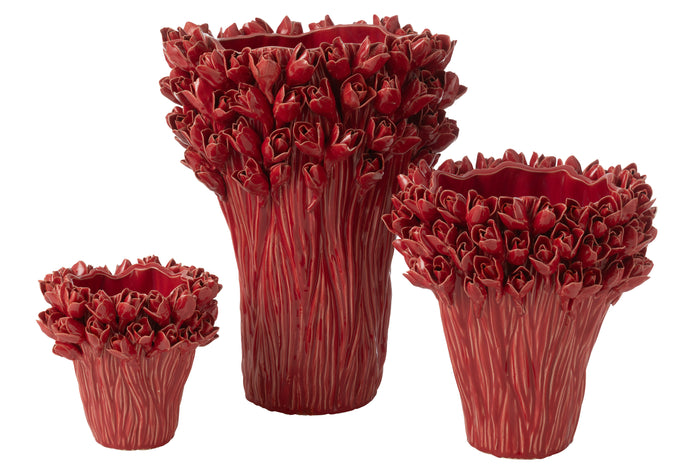 J-Line vaas Ambrosia - keramiek - rood - large - Ø 35 cm