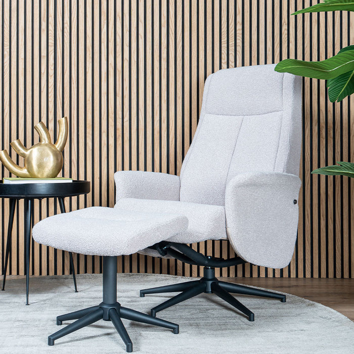 Home67 - Relaxfauteuil Bindy + Hocker - Bouclé - Naturel