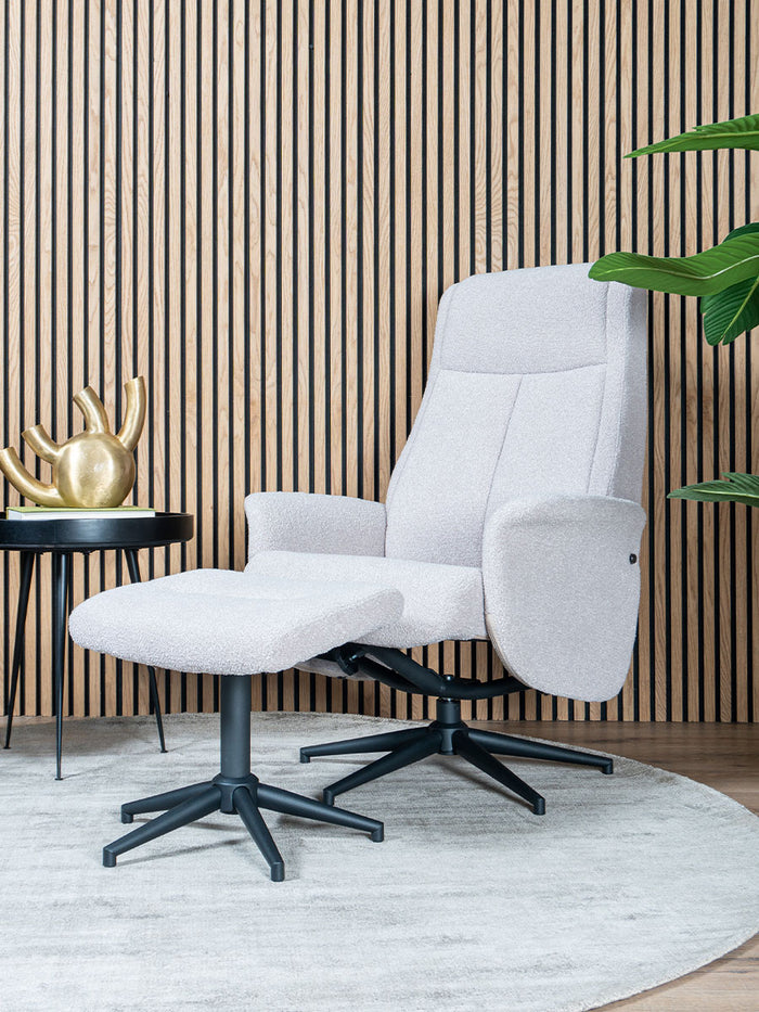 Home67 - Relaxfauteuil Bindy + Hocker - Bouclé - Naturel