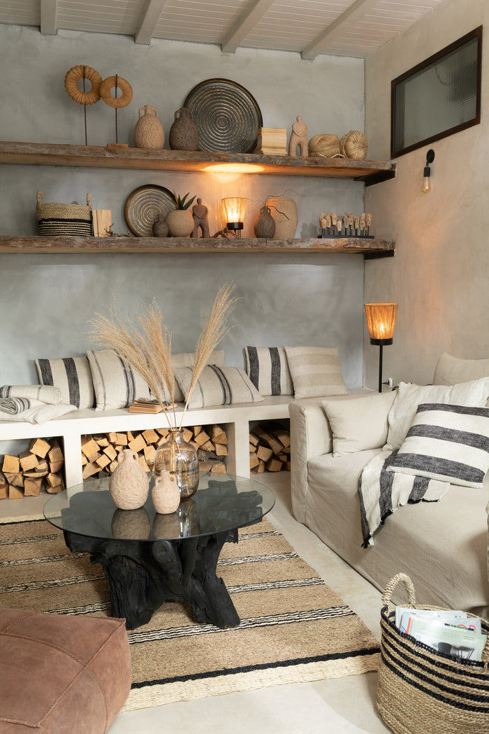 J-Line tapijt Gevlochten - zeegras|palmblad - naturel|zwart