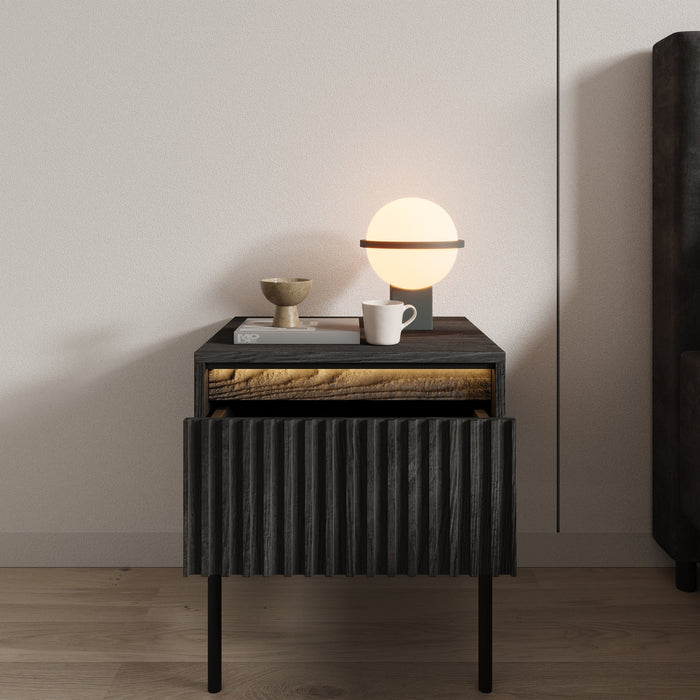 Meubella - Nachtkastje Timoteo - Mat zwart - 46 cm