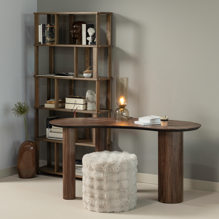 WOOOD Olven Poef Hoog - Fluffy Stof - Naturel - 46x46x46