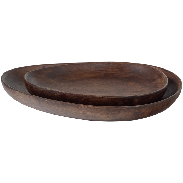 WOOOD Sevran Dienblad - Mango Hout - Donkerbruin - Set van 2