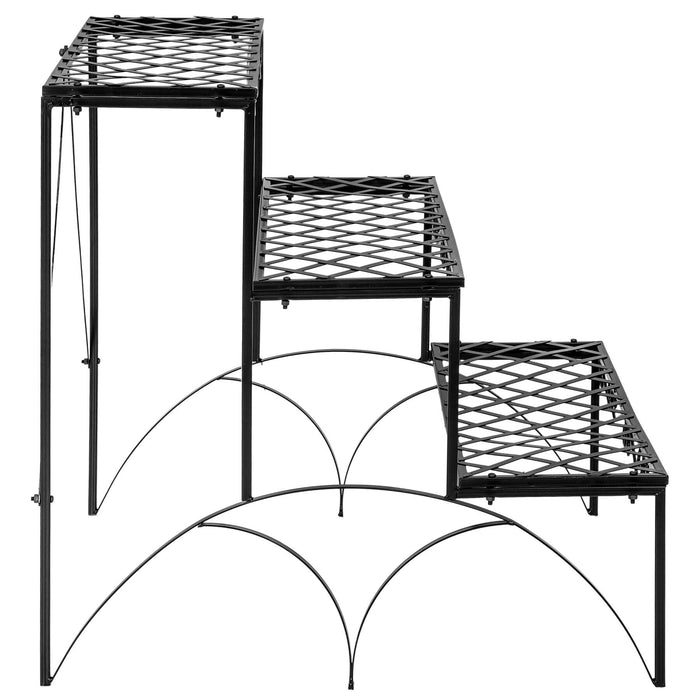 tectake® Bloementrap met 3 treden, vierkant - Zwart