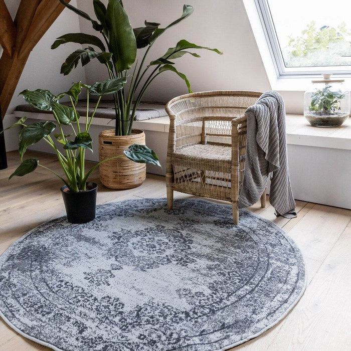 Vintage Vloerkleed Bloom rond - Grijs - EVA Interior - 235 x 235 cm