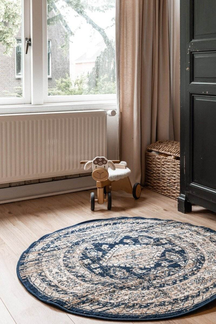 Interieur05 Vloerkleed Vintage Aila Blauw Rond 190cm