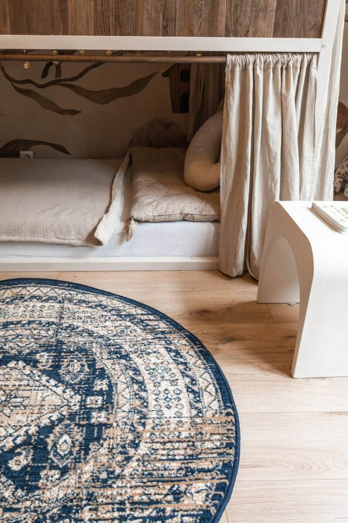 Interieur05 Vloerkleed Vintage Aila Blauw Rond 190cm