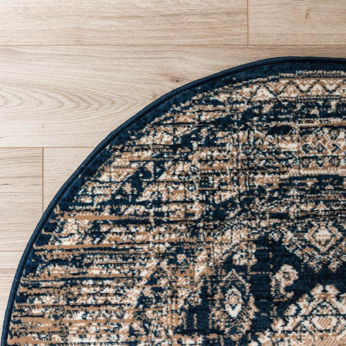 Interieur05 Vloerkleed Vintage Aila Blauw Rond 120cm