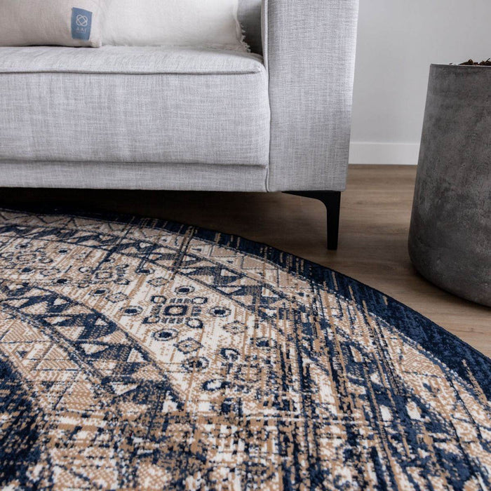 Interieur05 Vloerkleed Vintage Aila Blauw Rond 160cm