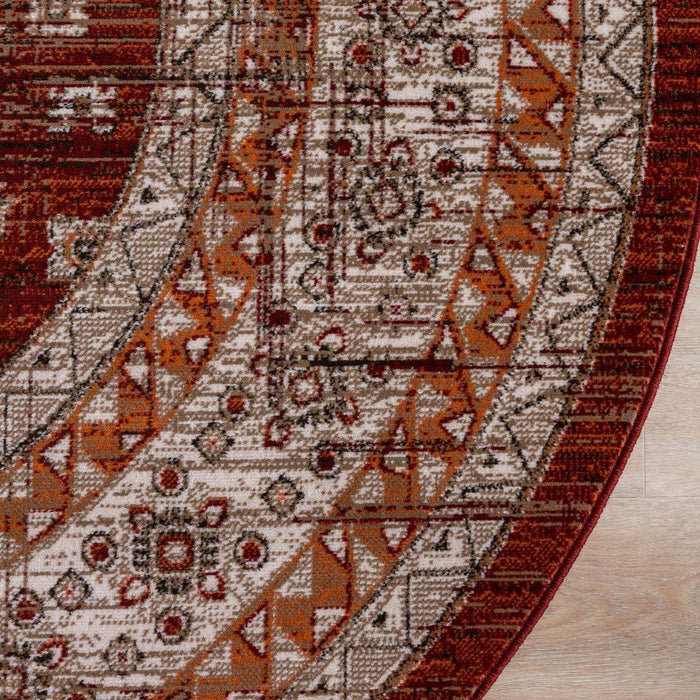 Interieur05 Vloerkleed Vintage Aila Rood|oranje Rond 160cm