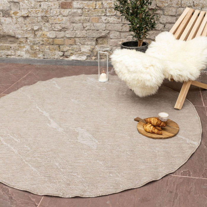 Interieur05 Rond Buitenkleed Marble - Naturel|wit - dubbelzijdig -...