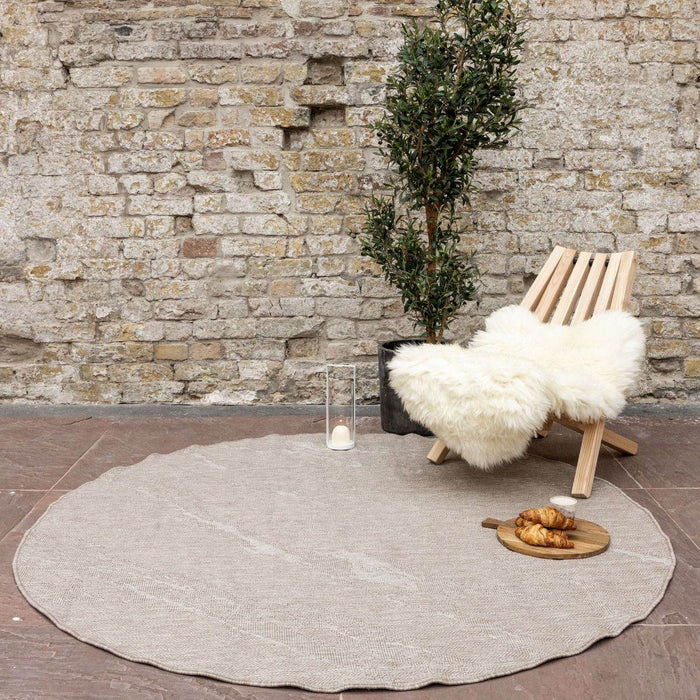 Interieur05 Rond Buitenkleed Marble - Naturel|wit - dubbelzijdig -...