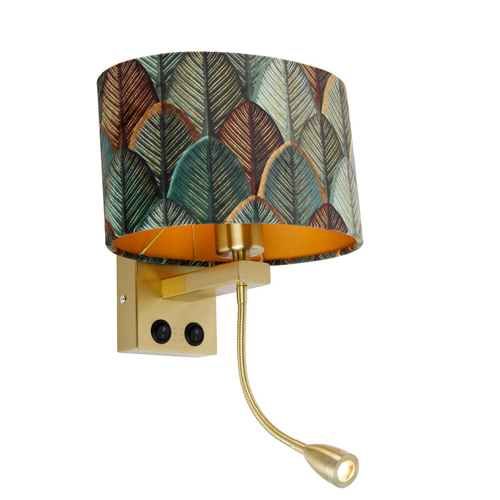 QAZQA Wandlamp messing met ovale velours kap blad design 25cm -