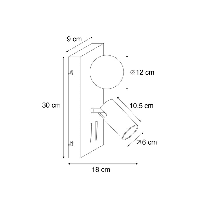 QAZQA Moderne wandlamp zwart 2-lichts kantelbaar met USB-C poort -