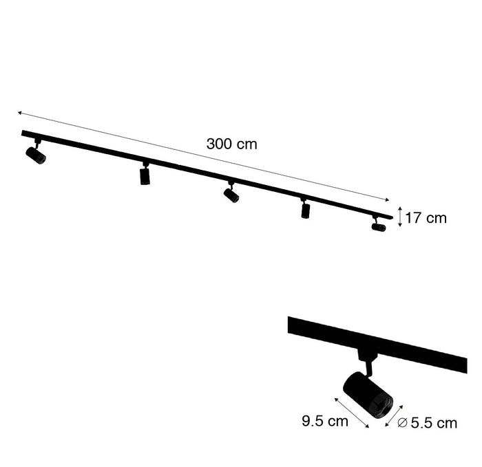 QAZQA Smart railsysteem met 5 spots zwart goud 1-fase incl. 5 Wifi